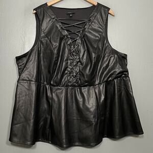 Torrid Black Faux Leather Lace Up Top Plus Size 3X Tank Peplum Club Moto Biker